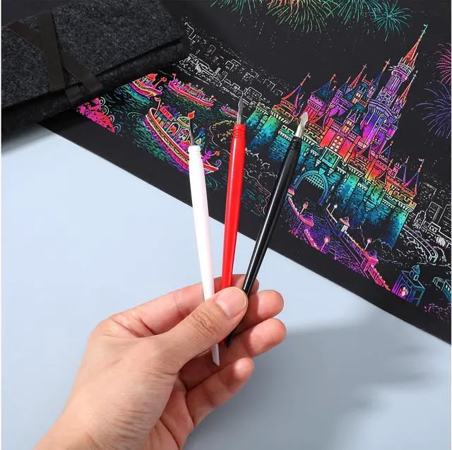 Alt view image 6 of 7 - 20pcs Scratch Art Tools Scratch Art Stylus Sticks Tools for Adults with Bag Scratchs Arts Pen with Clean Brush Scratching Drawing Color Pens Paper Painting Scratchboard Crafts Set