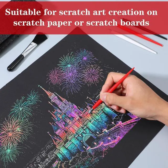 Alt view image 5 of 7 - 20pcs Scratch Art Tools Scratch Art Stylus Sticks Tools for Adults with Bag Scratchs Arts Pen with Clean Brush Scratching Drawing Color Pens Paper Painting Scratchboard Crafts Set