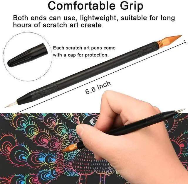 Alt view image 2 of 7 - Scratch Tools, Scratch Color Pen Dual Tip Scratch Coloring Stylus Paper Art Set for for Adult Kids Painting Art 14 PCS