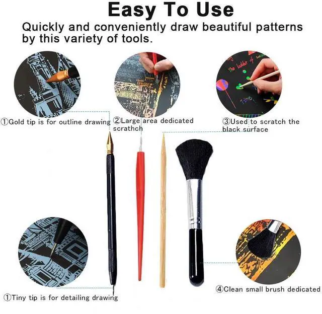 Alt view image 3 of 7 - Scratch Tools, Scratch Color Pen Dual Tip Scratch Coloring Stylus Paper Art Set for for Adult Kids Painting Art 14 PCS