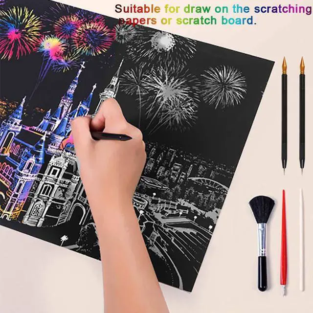Alt view image 4 of 7 - Scratch Tools, Scratch Color Pen Dual Tip Scratch Coloring Stylus Paper Art Set for for Adult Kids Painting Art 14 PCS