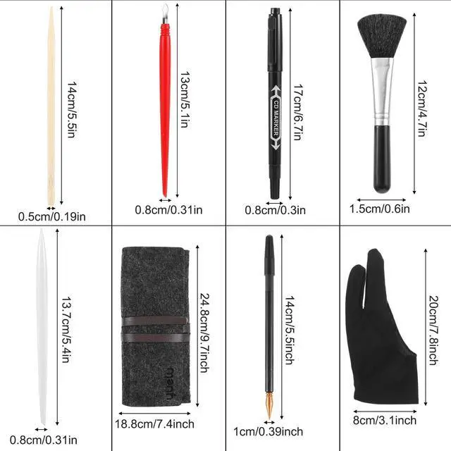 Alt view image 2 of 7 - 9Pcs Scratch Art Tools Set Including Artist Glove, Tool Bag, Scratch Coloring Pens, Plastic And Wooden Stylus, Scraper, Repair Pen, Clean Brush Scratchs Painting Drawing Tools for Adult Painting Paper
