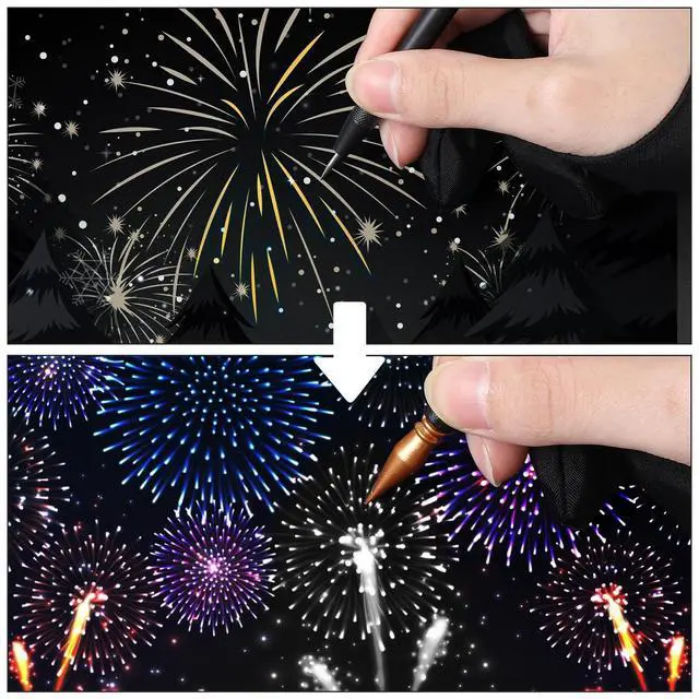 Alt view image 6 of 7 - 9Pcs Scratch Art Tools Set Including Artist Glove, Tool Bag, Scratch Coloring Pens, Plastic And Wooden Stylus, Scraper, Repair Pen, Clean Brush Scratchs Painting Drawing Tools for Adult Painting Paper