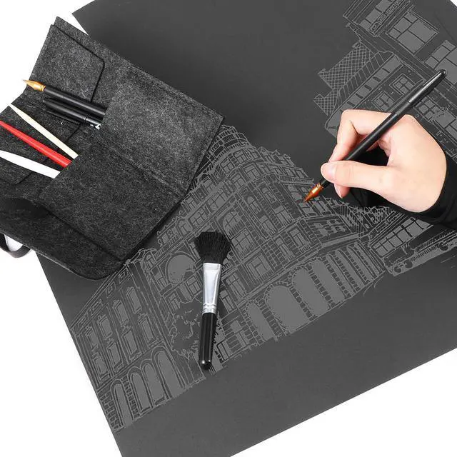 Alt view image 5 of 7 - 9Pcs Scratch Art Tools Set Including Artist Glove, Tool Bag, Scratch Coloring Pens, Plastic And Wooden Stylus, Scraper, Repair Pen, Clean Brush Scratchs Painting Drawing Tools for Adult Painting Paper