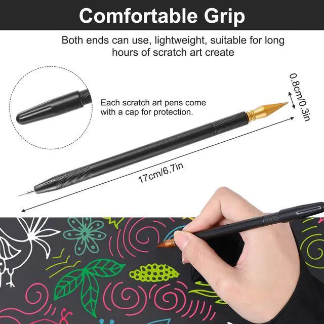 Alt view image 7 of 7 - 9Pcs Scratch Art Tools Set Including Artist Glove, Tool Bag, Scratch Coloring Pens, Plastic And Wooden Stylus, Scraper, Repair Pen, Clean Brush Scratchs Painting Drawing Tools for Adult Painting Paper