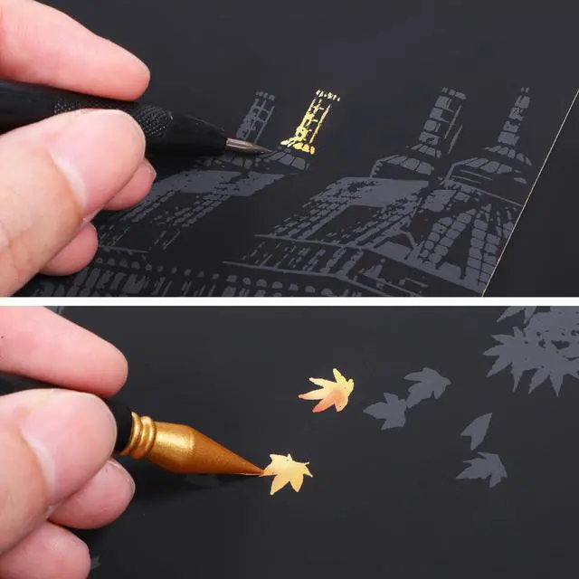 Alt view image 6 of 7 - 14 Pcs Scratch Art Tools Scratching Drawing Tool Set Including Tools Bag, Scratch Coloring Pens, Plastic Pens, Wooden Stylus, Clean Brush for Adults Painting Paper