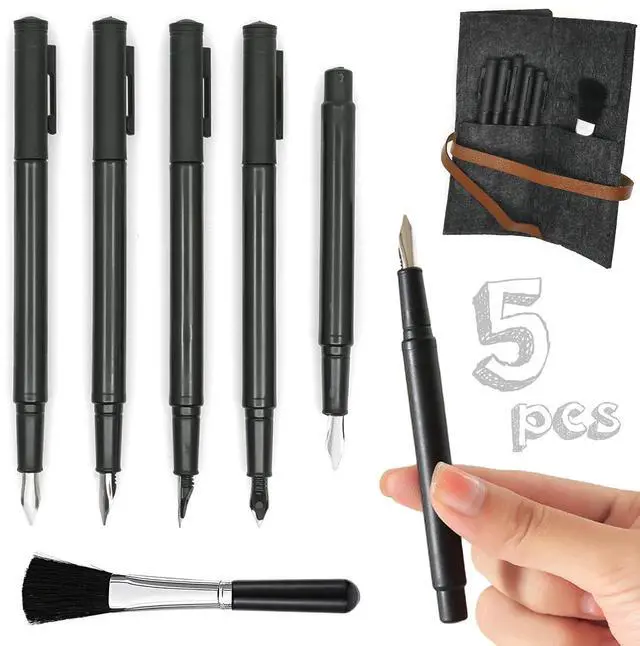 Main image of 5 Pieces Scratch Art Tools Set, DIY Scratching Drawing Painting Pen, Fountain Pen Shape Scratch Pen, Scratch Stick Stylus Tools Bag with Clean Brush in Bag (Black)