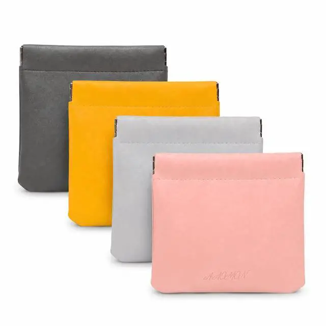 Main image of 4 Pack Mini PU Leather Squeeze Coin Purse, Small Makeup Bag for Purse, Snap Cosmetic Pouch Purse Organizer for Lipstick Earbuds Jewelry Coins Cards