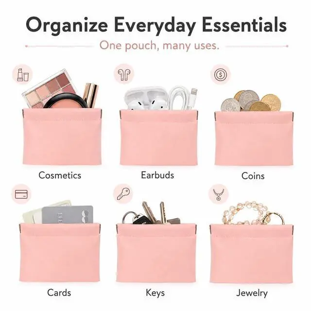 Alt view image 6 of 6 - 4 Pack Mini PU Leather Squeeze Coin Purse, Small Makeup Bag for Purse, Snap Cosmetic Pouch Purse Organizer for Lipstick Earbuds Jewelry Coins Cards