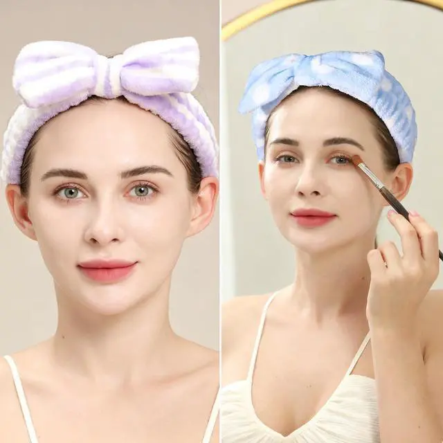 Alt view image 5 of 6 - 5pcs Makeup Headband with Removable Bow, Spa Headband for Washing Face for Teen Girls Women, Gifts Basket for Teens Girls Party, Skin Care Washing Hairband