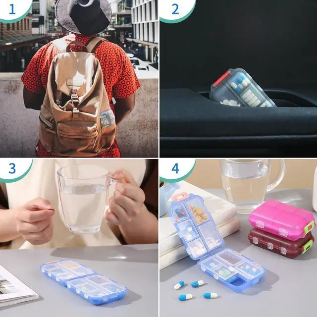 Alt view image 6 of 7 - Travel Pill Organizer,10 Compartments Pill Case,Compact & Portable Pill Box