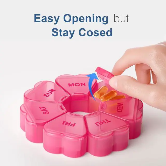 Alt view image 4 of 6 - Large Weekly Pill Organizer, Pill Box 7 Day, Daily Vitamin Case Large Capacity Compartments, Pill Containers for Fish Oil Medicine Supplements, Red