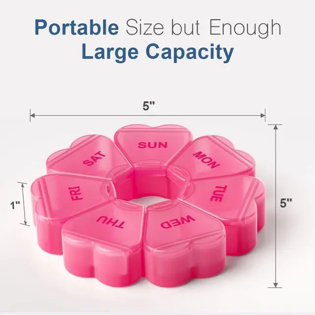 Alt view image 6 of 6 - Large Weekly Pill Organizer, Pill Box 7 Day, Daily Vitamin Case Large Capacity Compartments, Pill Containers for Fish Oil Medicine Supplements, Red