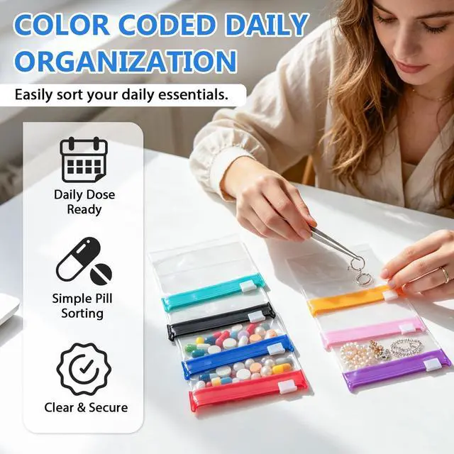 Alt view image 5 of 7 - Self Sealing Medicine Bags, 2026 New Waterproof Pill Pouch Set, 14 PCS Self Sealing Zipper Medicine Bags, Reusable Pill Pouches for Travel, Pill Organizer for Medicine Vitamins Small Items Daily Use