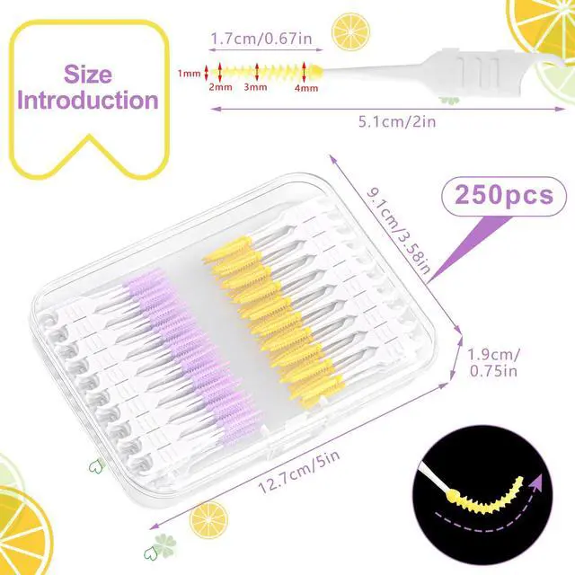 Alt view image 2 of 7 - 250 Interdental Brushes, Silicone Floss Picks With Case, Yellow/Purple