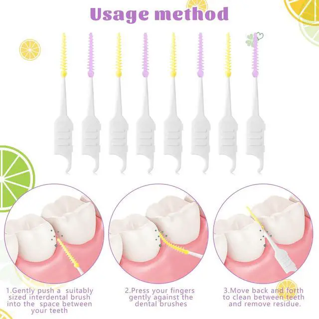 Alt view image 4 of 7 - 250 Interdental Brushes, Silicone Floss Picks With Case, Yellow/Purple