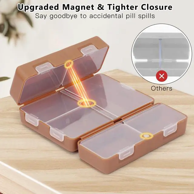 Alt view image 6 of 7 - Travel Pill Organizer,7 Compartments Small Pill Box Medicine Case-Brown