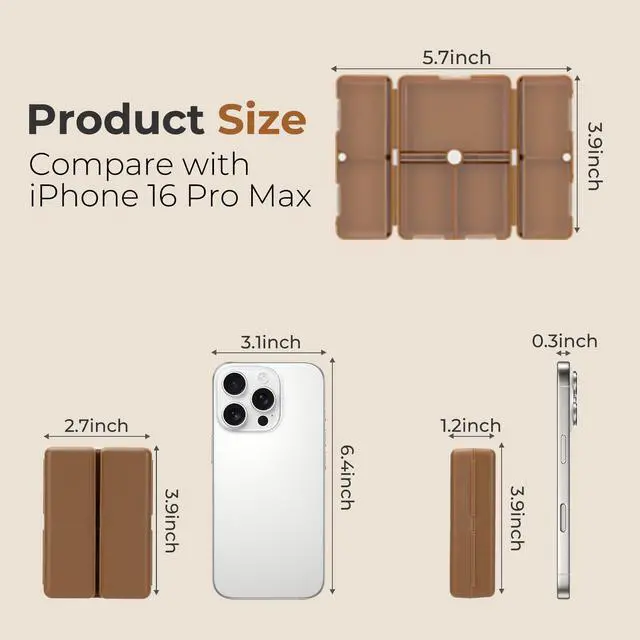 Alt view image 2 of 7 - Travel Pill Organizer,7 Compartments Small Pill Box Medicine Case-Brown
