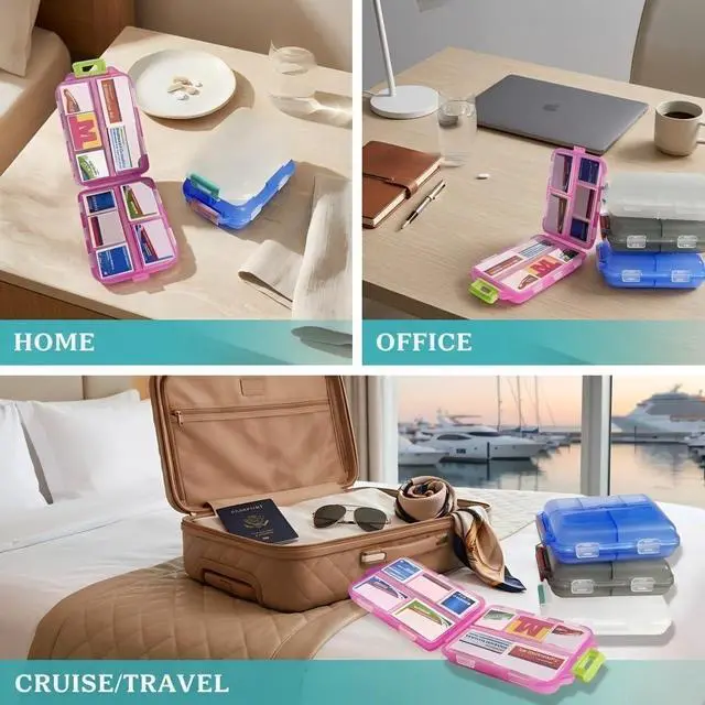 Alt view image 6 of 7 - Pill Organizer with 161 Medicine Labels, Daily Travel Pill Case (Purple)