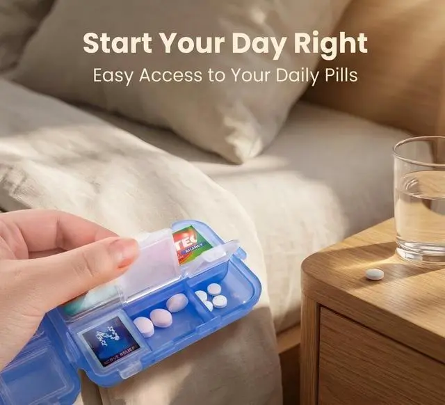 Alt view image 7 of 7 - Pill Organizer with 161 Medicine Labels, Daily Travel Pill Case (Purple)