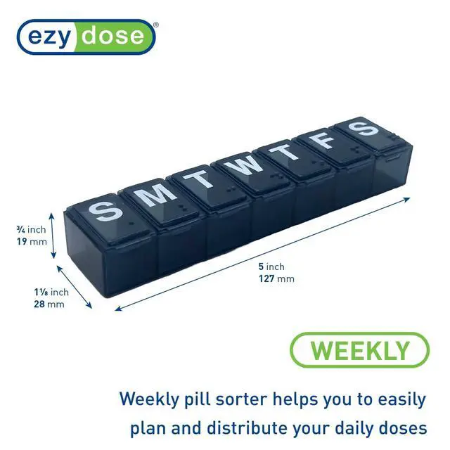 Alt view image 2 of 7 - Weekly (7-Day) Pill Organizer, Medium Planner, Black, BPA-Free