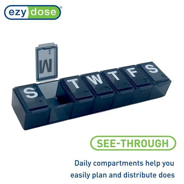 Alt view image 4 of 7 - Weekly (7-Day) Pill Organizer, Medium Planner, Black, BPA-Free