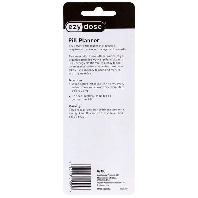 Alt view image 6 of 7 - Weekly (7-Day) Pill Organizer, Medium Planner, Black, BPA-Free