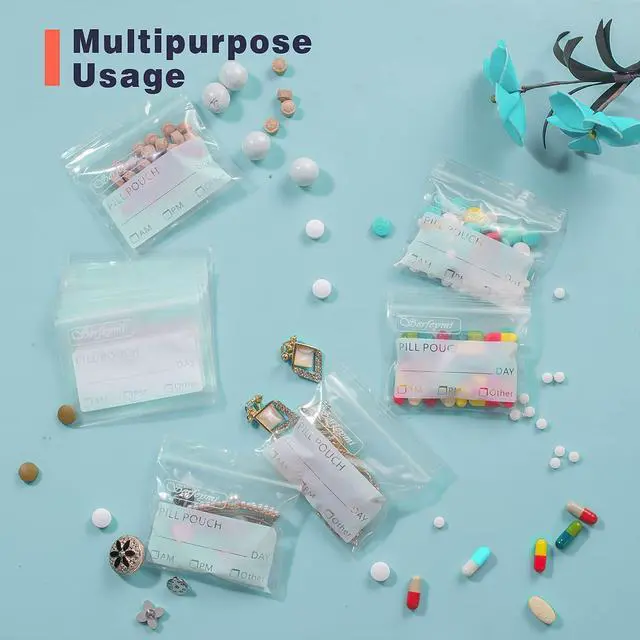 Alt view image 5 of 7 - Pill Bags for Travel Pill Pouch Organizer Pack of 120 BPA Free 3 x 2.75 inch Reusable Pill Pouches for Medicine with Write on Label & Zipper Seal Waterproof AM PM Pill Baggies for Supplements