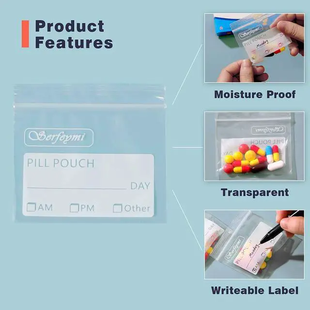 Alt view image 6 of 7 - Pill Bags for Travel Pill Pouch Organizer Pack of 120 BPA Free 3 x 2.75 inch Reusable Pill Pouches for Medicine with Write on Label & Zipper Seal Waterproof AM PM Pill Baggies for Supplements