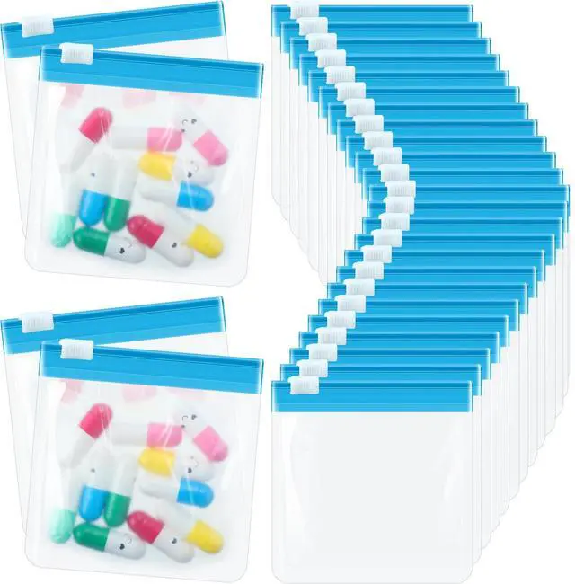 Main image of 24 Pcs Travel Pill Pouches Zippered Set, Portable Medicine Organizer, Reusable Translucent Plastic Bag for Sports Events, Concerts, Daily Meds(Light Blue)