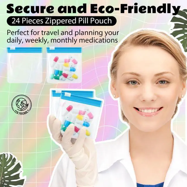 Alt view image 3 of 7 - 24 Pcs Travel Pill Pouches Zippered Set, Portable Medicine Organizer, Reusable Translucent Plastic Bag for Sports Events, Concerts, Daily Meds(Light Blue)