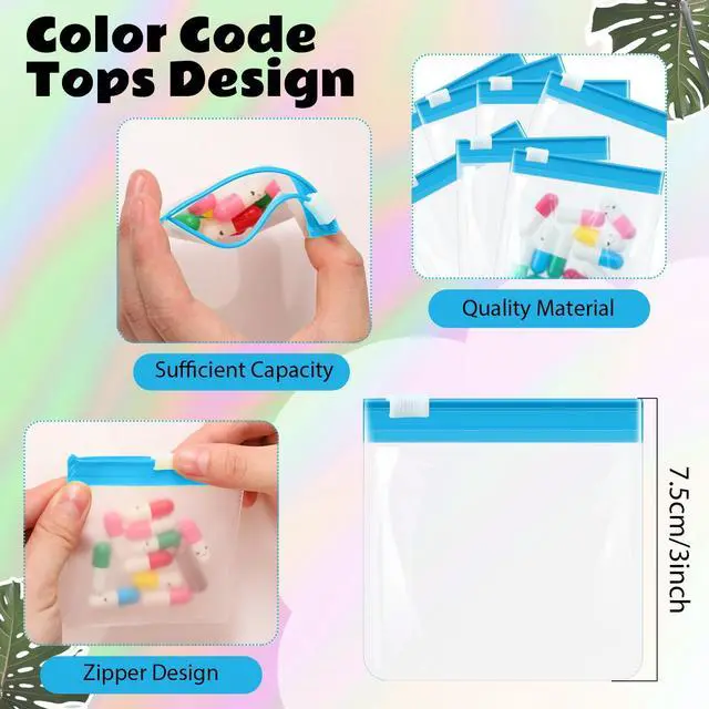 Alt view image 2 of 7 - 24 Pcs Travel Pill Pouches Zippered Set, Portable Medicine Organizer, Reusable Translucent Plastic Bag for Sports Events, Concerts, Daily Meds(Light Blue)