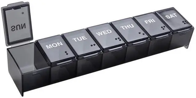 Main image of Weekly (7-Day) Pill Organizer, Large Medicine Planner, Black