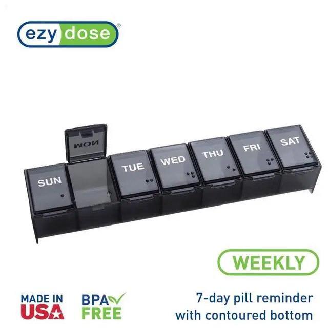 Alt view image 3 of 7 - Weekly (7-Day) Pill Organizer, Large Medicine Planner, Black
