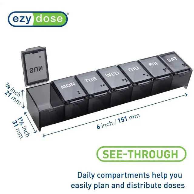 Alt view image 5 of 7 - Weekly (7-Day) Pill Organizer, Large Medicine Planner, Black