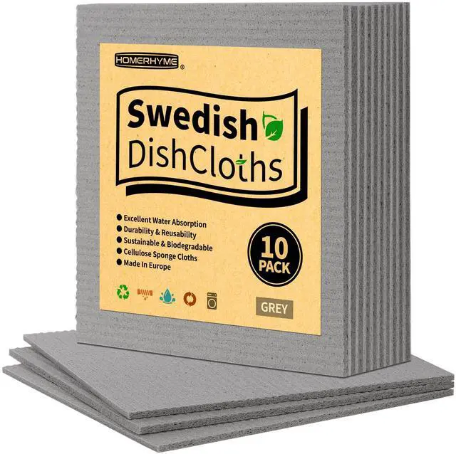 Main image of Swedish Dishcloths, 10 Pack Absorbent Dish Towels for Kitchen, Multipurpose Cellulose Sponge Cloths, Reusable Washable Towels for Home & Kitchen, Grey