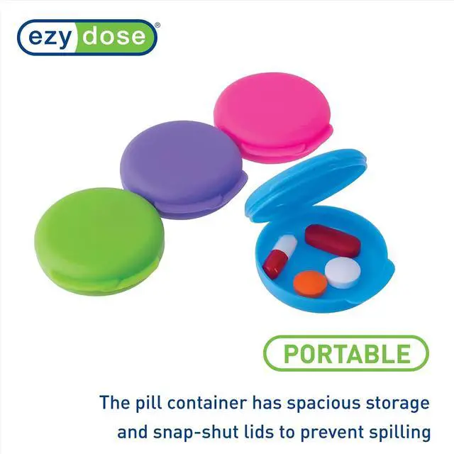 Alt view image 4 of 6 - Daily Round, Compact, Small, Disrcrete, Portable On-The-Go Pocket Pharmacy, Pill Box, Organizer and Vitamin Containers, Snap Shut Lids, Travel Friendly, Colors May Vary, 2 Pack, BPA Free