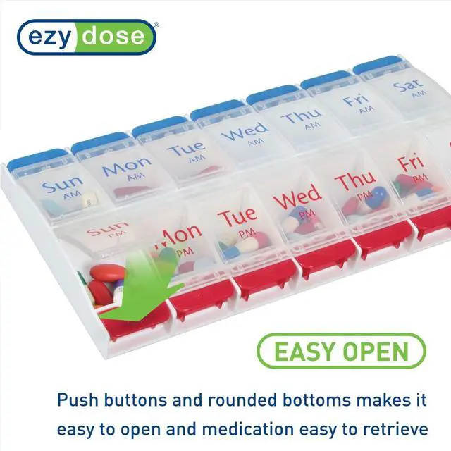 Alt view image 4 of 6 - Weekly (7-Day) AM/PM Pill Organizer, X-Large Planner, Blue/Red