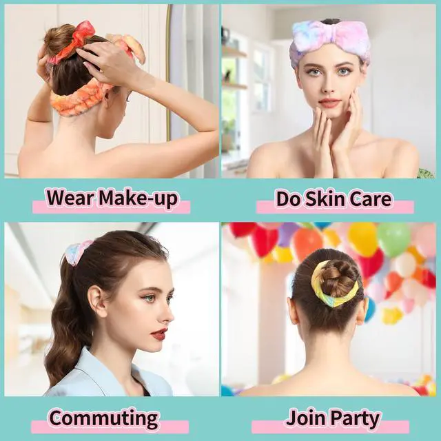 Alt view image 7 of 7 - Spa Headband, 6pcs Makeup Headbands & Hair Ties, for Women Girls