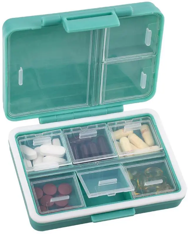 Main image of 9 Compartment Pill Organizer,Waterproof Travel Medicine Case (Navy Green)