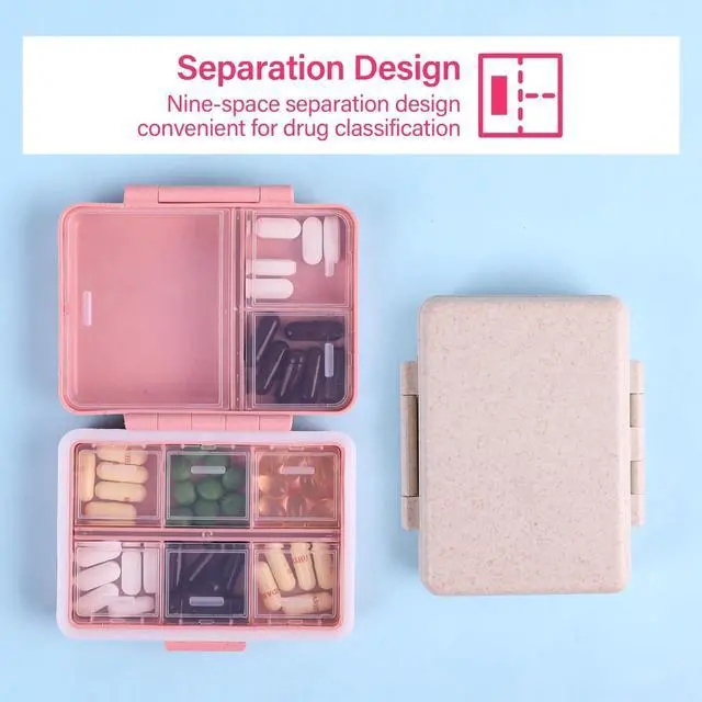 Alt view image 4 of 7 - 9 Compartment Pill Organizer,Waterproof Travel Medicine Case (Navy Green)