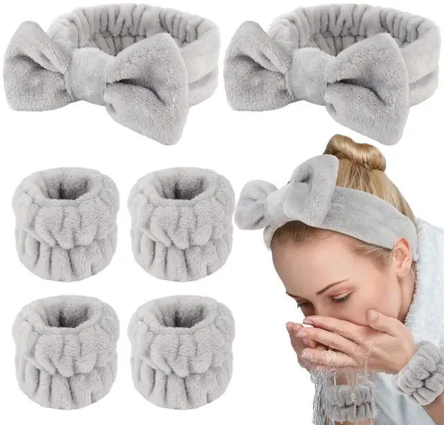Main image of 6PCS Spa Headband and Wristbands Set, Face Wash Headband Wrist Bands for Washing Face Makeup Skincare Hair Band Skin Care Accessories Tools
