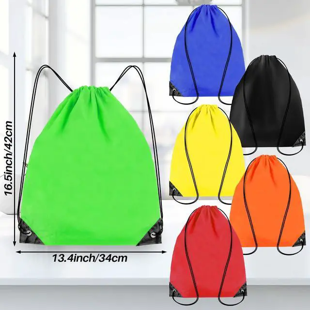 Alt view image 2 of 6 - 6PCS Drawstring Backpacks - Waterproof Cinch Bag String Gym Bags