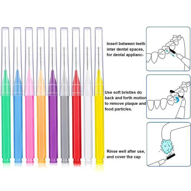 Alt view image 4 of 7 - 100 Pieces Braces Dental Brush for Cleaner Interdental Toothpick Dental Tooth Flossing Head Oral Hygiene Flosser Toothpick Cleaners Tooth Tool(Mixed Colors,Mixed Sizes)