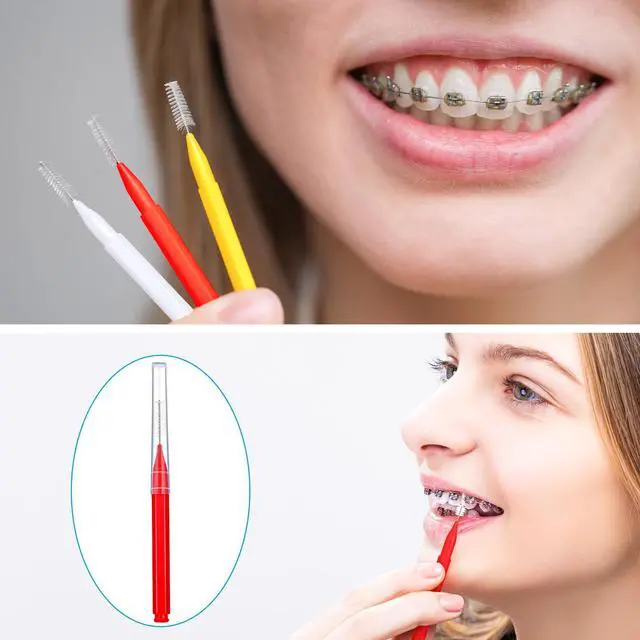 Alt view image 6 of 7 - 100 Pieces Braces Dental Brush for Cleaner Interdental Toothpick Dental Tooth Flossing Head Oral Hygiene Flosser Toothpick Cleaners Tooth Tool(Mixed Colors,Mixed Sizes)