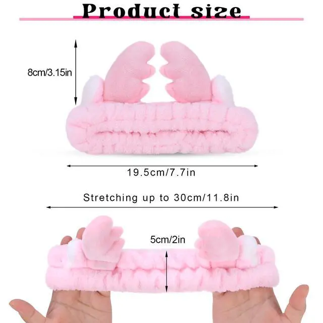 Alt view image 2 of 7 - Cute Pink antlers Headband Frog Eye Elastic to Wash Face for Women Makeup Shower Spa.