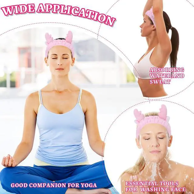 Alt view image 5 of 7 - Cute Pink antlers Headband Frog Eye Elastic to Wash Face for Women Makeup Shower Spa.