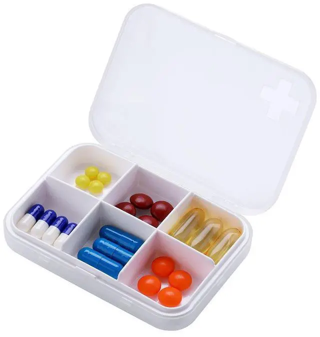 Main image of Portable Pill Organizer - Slim Pill Box for Purse or Travel, Compact Pill Case(6 Compartment,White)