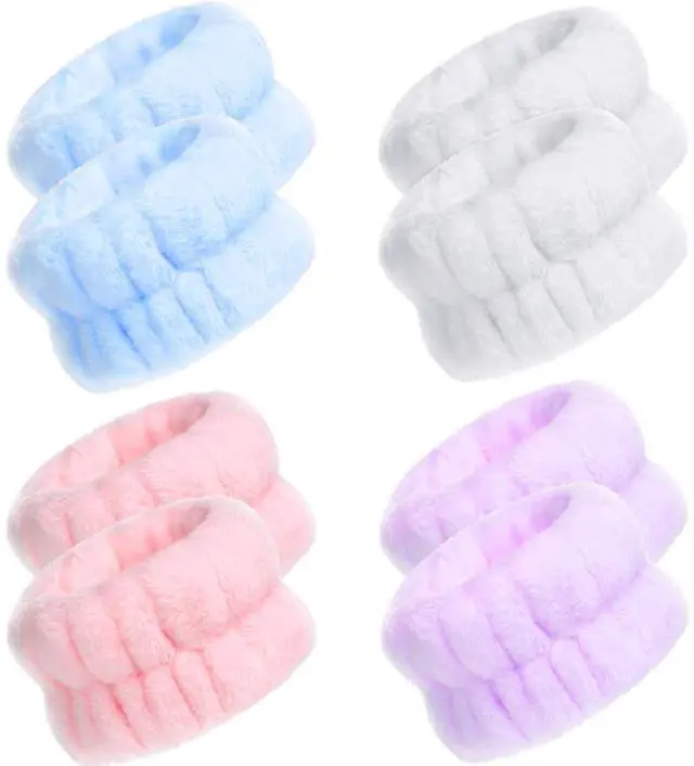 Main image of 4 Pairs Wrist Bands for Washing Face Wrist Spa Microfiber Wash Towel Band Scrunchies Absorbent Wristbands Sweatband for Women Prevent Liquid from Spilling(Lovely Colors)