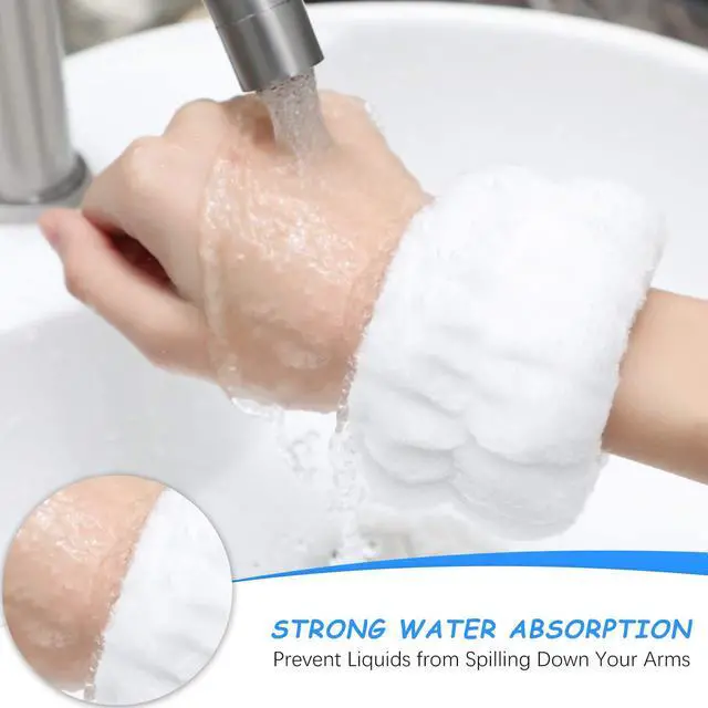 Alt view image 2 of 7 - 4 Pairs Wrist Bands for Washing Face Wrist Spa Microfiber Wash Towel Band Scrunchies Absorbent Wristbands Sweatband for Women Prevent Liquid from Spilling(Lovely Colors)